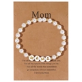 Handmade woven MAMA letter beaded bracelet with white pearls on a kraft gift card - Imitation Pearl Gold MAMA Letter Card Style