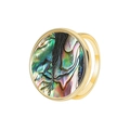 Bague vintage dorée pour femme avec incrustation circulaire en nacre d'abalone arc-en-ciel - US 7 / Or Rond Coquille d'Abalone