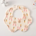 Cotton petal baby bib in cream white with cute pink rabbit and carrot print patterns - Gauze Flower Wrap - Carrot Bunny