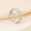 Polished silver chain-link open ring made of durable titanium steel for women - Slim Cuban Link Woven Style (KR105082-KFC)