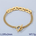 Gold stainless steel toggle clasp bracelet with square hollow links and double chains - Style 3 Square Hollow Splicing (KB170592-Z)