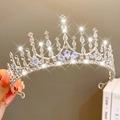 Sparkling silver princess crown with pear-shaped rhinestones for girls birthday party - Silver Triple Pear Crystal