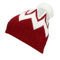 Berretto invernale in maglia rossa con jacquard a zigzag bianco e pompon morbido - Rosso