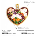 18K gold plated stainless steel heart pendant with purple floral enamel and zircon - Purple Flower Heart Pendant PJ93221A