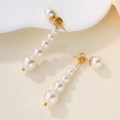 Long gradient pearl earrings with gold chain and five white graduated pearls - Gold Gradient Five Artificial Pearls Style (E01285G)
