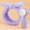 Set brosse nettoyante visage violette en silicone avec bandeau à nœud en peluche - Violet (Bandeau + Brosse)