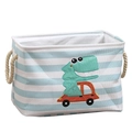 Blau gestreifter Aufbewahrungskorb mit Dino-Motiv und Seilgriffen für Kinderzimmer - Quadratisch / Dinosaurier Quadratische Box
