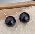 Minimalist polished black spherical pearl stud earrings with sterling silver pins - 33# Black Pearl Stud Earrings (14mm)