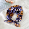 Lilanes Halstuch aus Baumwoll-Leinen mit Halloween-Katzen- und Kürbis-Print-Design - 55*55CM / 5B Halloween Kürbis Katze Violett