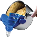 Colino a clip in silicone blu per scolare pasta e verdure direttamente dalle pentole - Blu