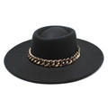 Close-up of the black wool felt hat featuring a bold gold metal chain detail - M (56-58cm) / Black