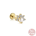 Macro detail of S925 sterling silver butterfly stud with pearl and cubic zirconia stones - Gold Single #7 (Artificial Pearl & Rhinestone Cluster)