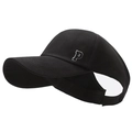 Black ponytail-friendly sun visor cap with white-contoured P letter embroidery detail - Black