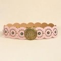 Ceinture en cuir rose avec anneaux sertis de turquoise et boucle ethnique en bronze - Bronze Rose Clair