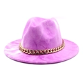 Pink and purple tie-dye fedora wool hat with a decorative thick gold chain band - M(56-58cm) / Taro Purple Tie-Dye