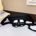 Cute black car-shaped waist bag for kids featuring adjustable straps and canvas material - Black