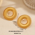 Golden hollow round stainless steel stud earrings with textured radial wing pattern - Diameter 2.5cm / Gold Round Texture (872)