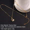 Golden heart necklace with rotating star zircon pendant and durable titanium steel chain - Heart Rotating Style (A834)