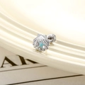 Silver shell cartilage stud earring with blue starfish and micro-set zircon accents - Shell Style (A723) / Single Piece