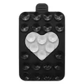 Detail view of rectangular silicone phone suction pad with white heart pattern - Black and Grey