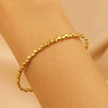 Polished gold beaded open bangle bracelet with a textured bead chain design for women - Bead Arrangement Texture (8729)