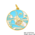 Detailed view of sky blue and cream enamel gold pendant with cubic zirconia accents - Blue White Abstract