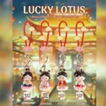 Tang Dynasty girl cartoon keychains set with lotus base and good luck charms for bags - 1213-10 Set of 4 Lucky Keychains
