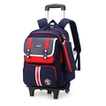 Kids navy school bag with trolley wheels, giraffe patch, and matching pencil case set - 2-Wheel Trolley / Dark Blue with Red
