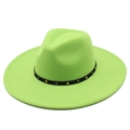 Neon green wool fedora hat with 9.5cm wide brim and black studded decorative band - M (56-58cm) / Fruit Green