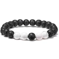 Adjustable 8mm tiger eye and lava stone energy bracelet for couples on a white background - White Turquoise & Lava Stone Magnetic Bracelet