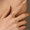 Elegant gold bow ring with baguette-cut diamonds on finger for women gift - KR0080/Luxury Bowknot Zirconia Ring
