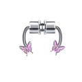 Detail of silver magnetic nose ring with purple glitter butterfly design and horseshoe clip - Silver Purple Butterfly Glitter (#37)