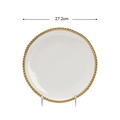 White ceramic round dinner plate with gold beaded rim, 27.2cm diameter variant - 10 Inch Gold Round Plate