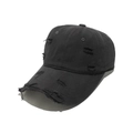 Close-up of distressed details and frayed holes on a vintage black baseball cap - M (56-58cm) / Dark Gray