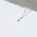 Minimalist silver chain necklace with a blue teardrop shaped gemstone pendant - Sky Blue (Silver) (XL3412)