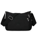Versatile black nylon crossbody bag for women with multi-zipper pockets and sport logo - Black