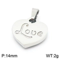 Polished silver heart pendant with Love engraving, 14mm size and 2g weight - Steel Color Love Engraved Heart Pendant (KP100680-Z)