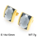 Square dark grey crystal earrings with 18K gold plating, size 14x13mm and 7g weight - Gold/Grey (KE119087-GC)