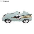 Blue racing car foil balloon with lightning bolt and checkered flag print, 49x110cm size - 3D Racing Car Style / Blue