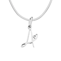 Polished silver stainless steel necklace with cursive letter A and heart pendant - Letter A / Steel Color