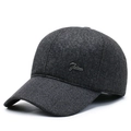 Dunkelgraue Herren Woll-Baseballkappe für den Winter mit modischem Metall-Emblem - Verstellbar / Grau