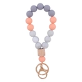 Porte-clés bracelet en perles silicone gris marbre avec perle octogonale en bois naturel - Rose Bonbon