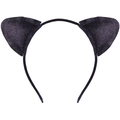 Cat ear headband with black frame and purple glitter finish for women and girls - Black (Fine Glitter)