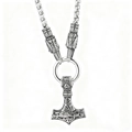 Vintage Thor's Hammer Mjölnir pendant in silver steel with a heavy woven metal chain - Stainless Steel / Metal Chain Set