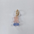 Gummy bear drop earrings featuring gold hoop with pink and blue gradient resin bear - Pale Blue