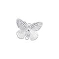 Detailed macro view of a silver butterfly charm connector with intricate textured wings - VD1517 White Gold Double Loop Butterfly