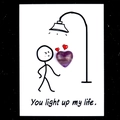 Healing greeting card featuring a purple heart-shaped amethyst and stick figure illustration - Amethyst