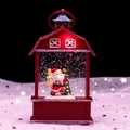 Red Christmas snow house lantern with Santa, puppy figures and shimmering glitter liquid - Red Barn Santa with Gifts