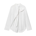 Elegante witte poplin blouse met lange mouwen en een grote decoratieve strik bij de nek - XS / Wit