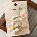 Lace bow and daisy hair clip set in cream fabric for kids with elegant sequins - Mesh Bow and Daisy Clip Set (Style 4) / 2PCS